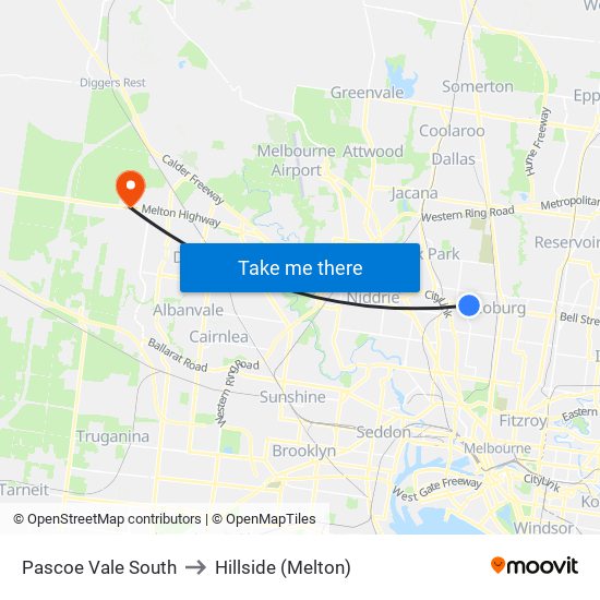 Pascoe Vale South to Hillside (Melton) map