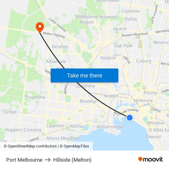 Port Melbourne to Hillside (Melton) map