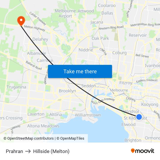 Prahran to Hillside (Melton) map