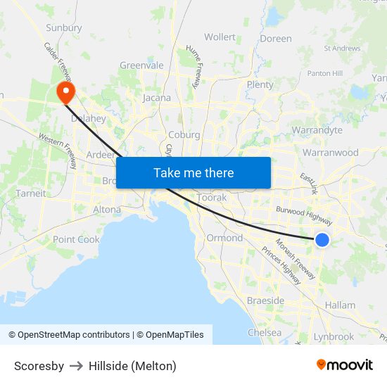 Scoresby to Hillside (Melton) map