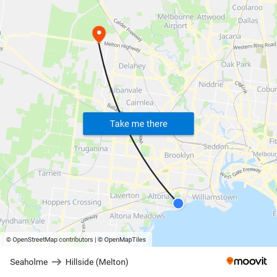 Seaholme to Hillside (Melton) map