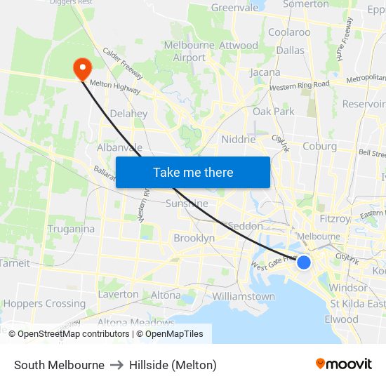 South Melbourne to Hillside (Melton) map