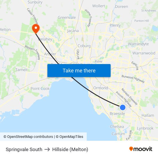 Springvale South to Hillside (Melton) map