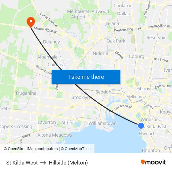 St Kilda West to Hillside (Melton) map