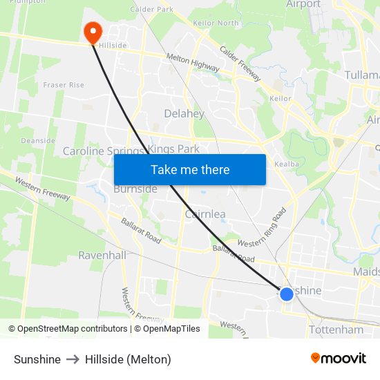 Sunshine to Hillside (Melton) map