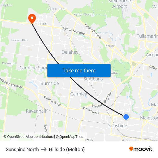 Sunshine North to Hillside (Melton) map