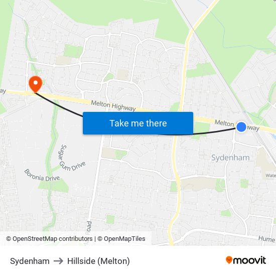 Sydenham to Hillside (Melton) map