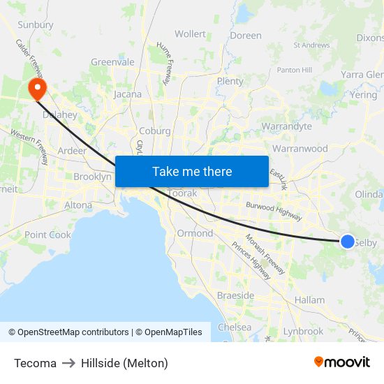 Tecoma to Hillside (Melton) map