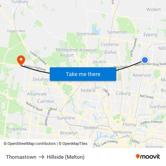 Thomastown to Hillside (Melton) map