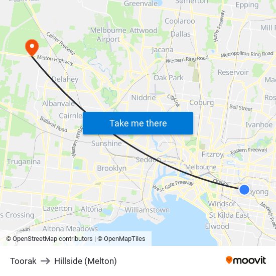 Toorak to Hillside (Melton) map