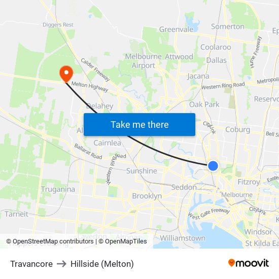 Travancore to Hillside (Melton) map