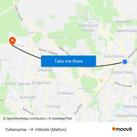 Tullamarine to Hillside (Melton) map