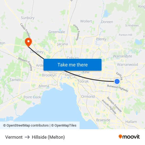 Vermont to Hillside (Melton) map