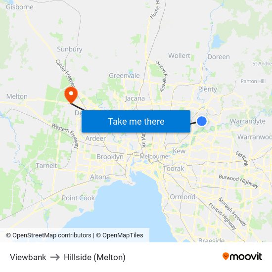 Viewbank to Hillside (Melton) map