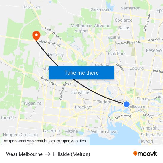 West Melbourne to Hillside (Melton) map