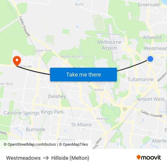 Westmeadows to Hillside (Melton) map