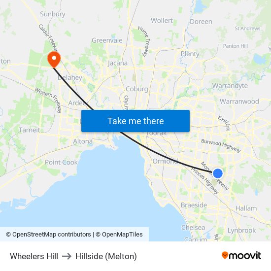 Wheelers Hill to Hillside (Melton) map