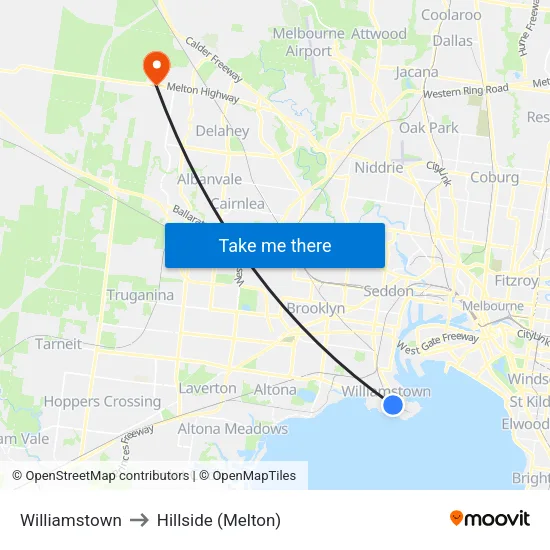 Williamstown to Hillside (Melton) map