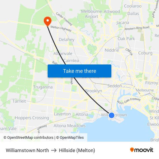 Williamstown North to Hillside (Melton) map