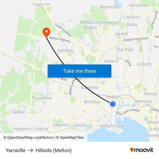 Yarraville to Hillside (Melton) map