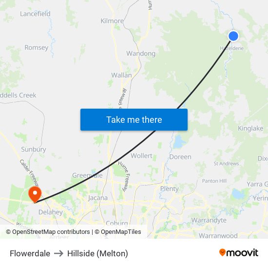 Flowerdale to Hillside (Melton) map