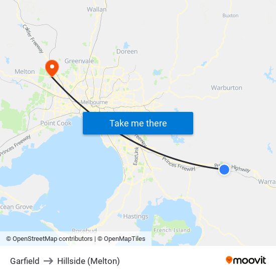 Garfield to Hillside (Melton) map