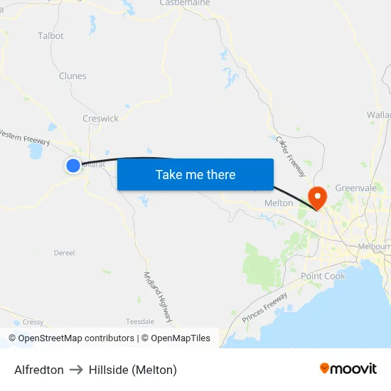 Alfredton to Hillside (Melton) map
