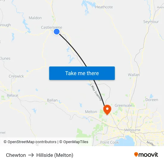 Chewton to Hillside (Melton) map