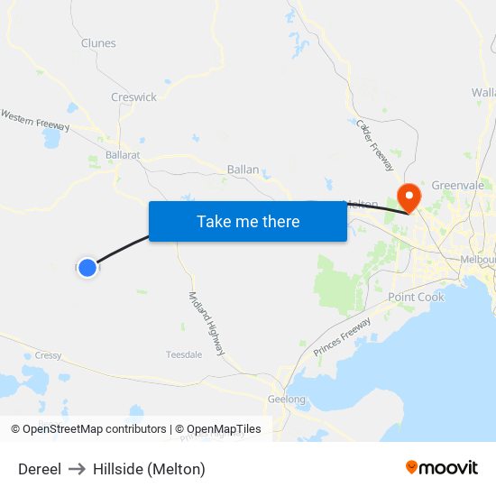 Dereel to Hillside (Melton) map