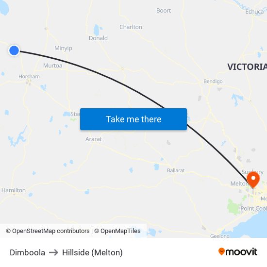 Dimboola to Hillside (Melton) map