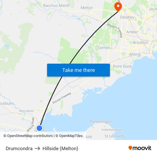 Drumcondra to Hillside (Melton) map