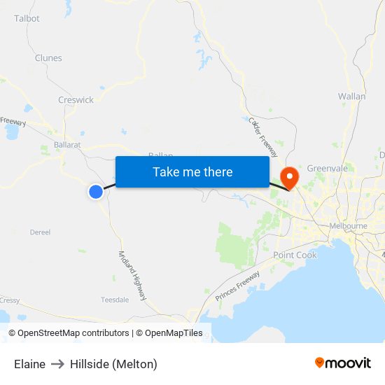 Elaine to Hillside (Melton) map
