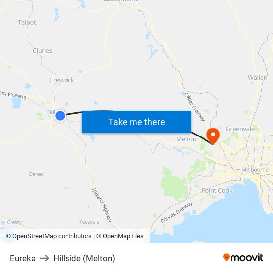 Eureka to Hillside (Melton) map