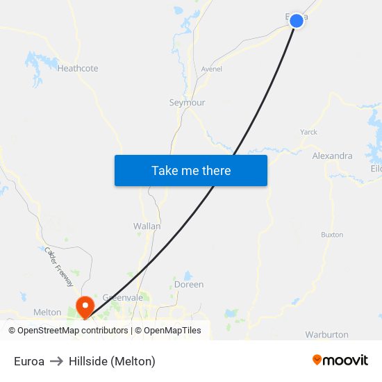 Euroa to Hillside (Melton) map