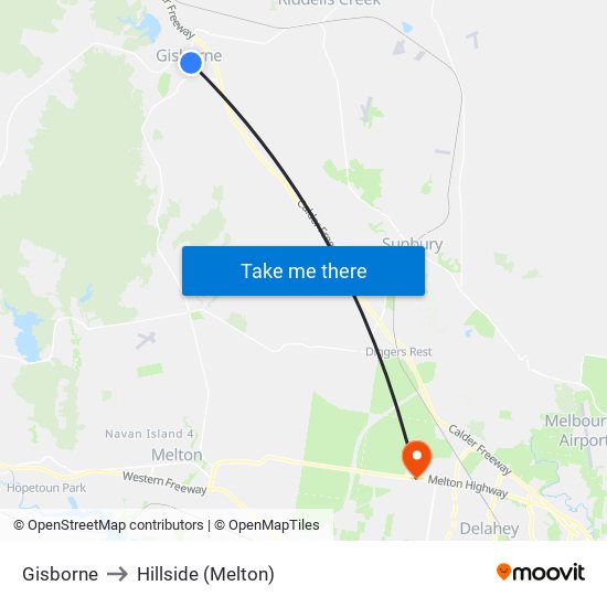 Gisborne to Hillside (Melton) map