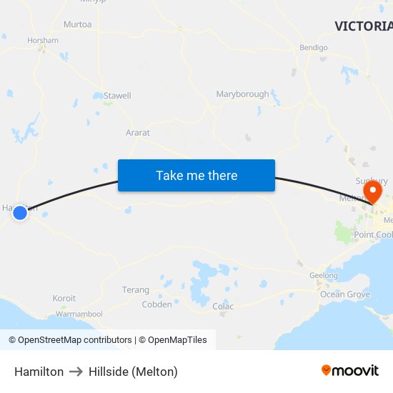 Hamilton to Hillside (Melton) map