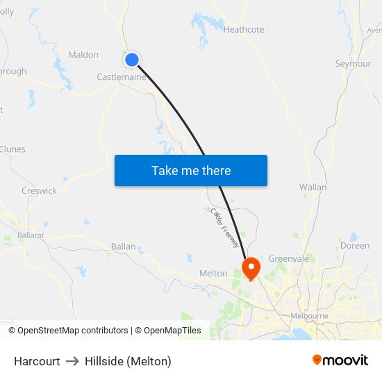 Harcourt to Hillside (Melton) map