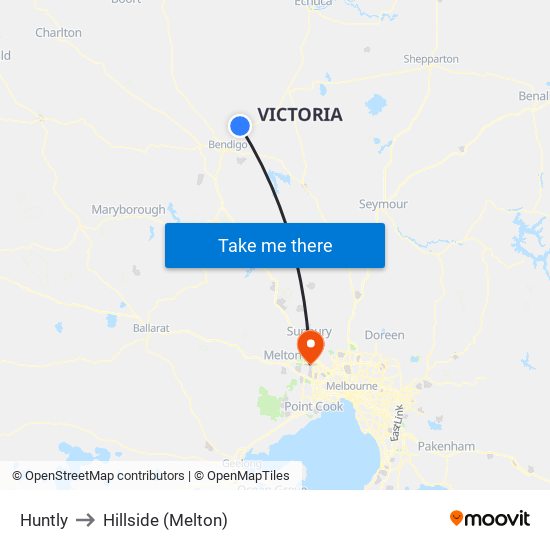 Huntly to Hillside (Melton) map