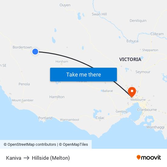 Kaniva to Hillside (Melton) map