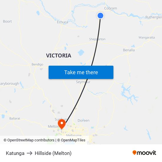 Katunga to Hillside (Melton) map