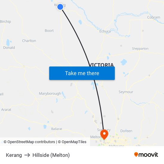 Kerang to Hillside (Melton) map