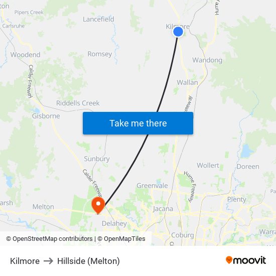 Kilmore to Hillside (Melton) map