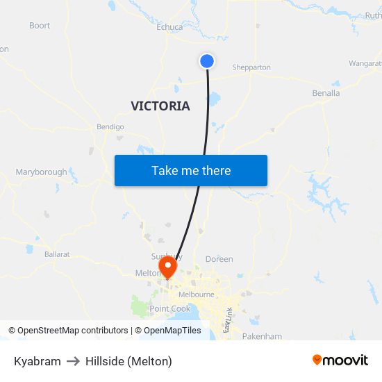 Kyabram to Hillside (Melton) map