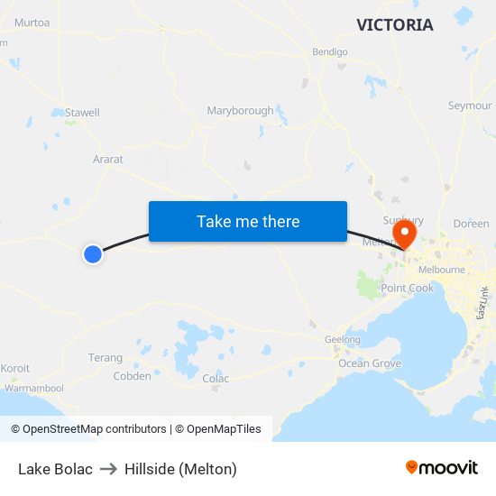 Lake Bolac to Hillside (Melton) map