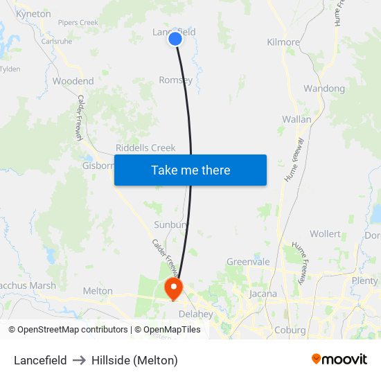 Lancefield to Hillside (Melton) map