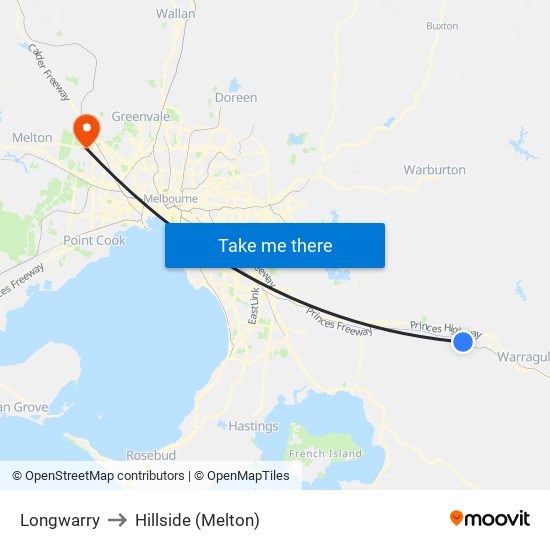 Longwarry to Hillside (Melton) map