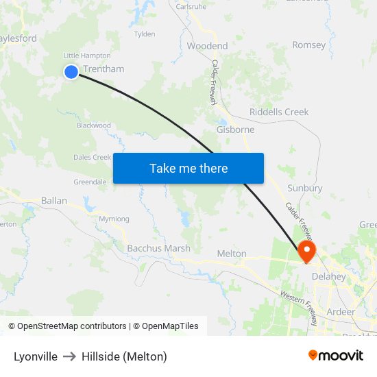 Lyonville to Hillside (Melton) map