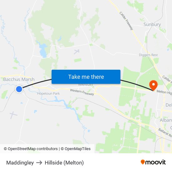 Maddingley to Hillside (Melton) map
