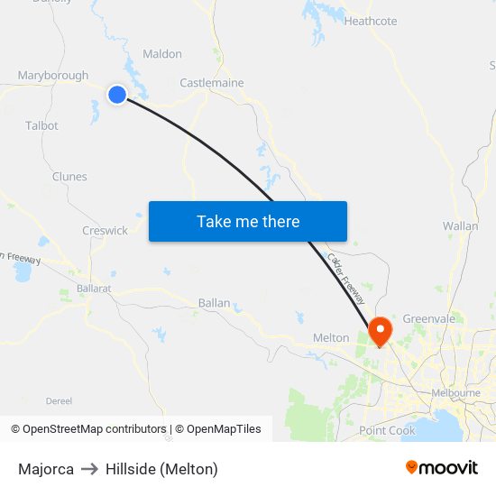 Majorca to Hillside (Melton) map