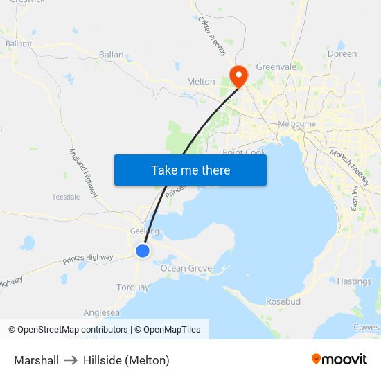 Marshall to Hillside (Melton) map